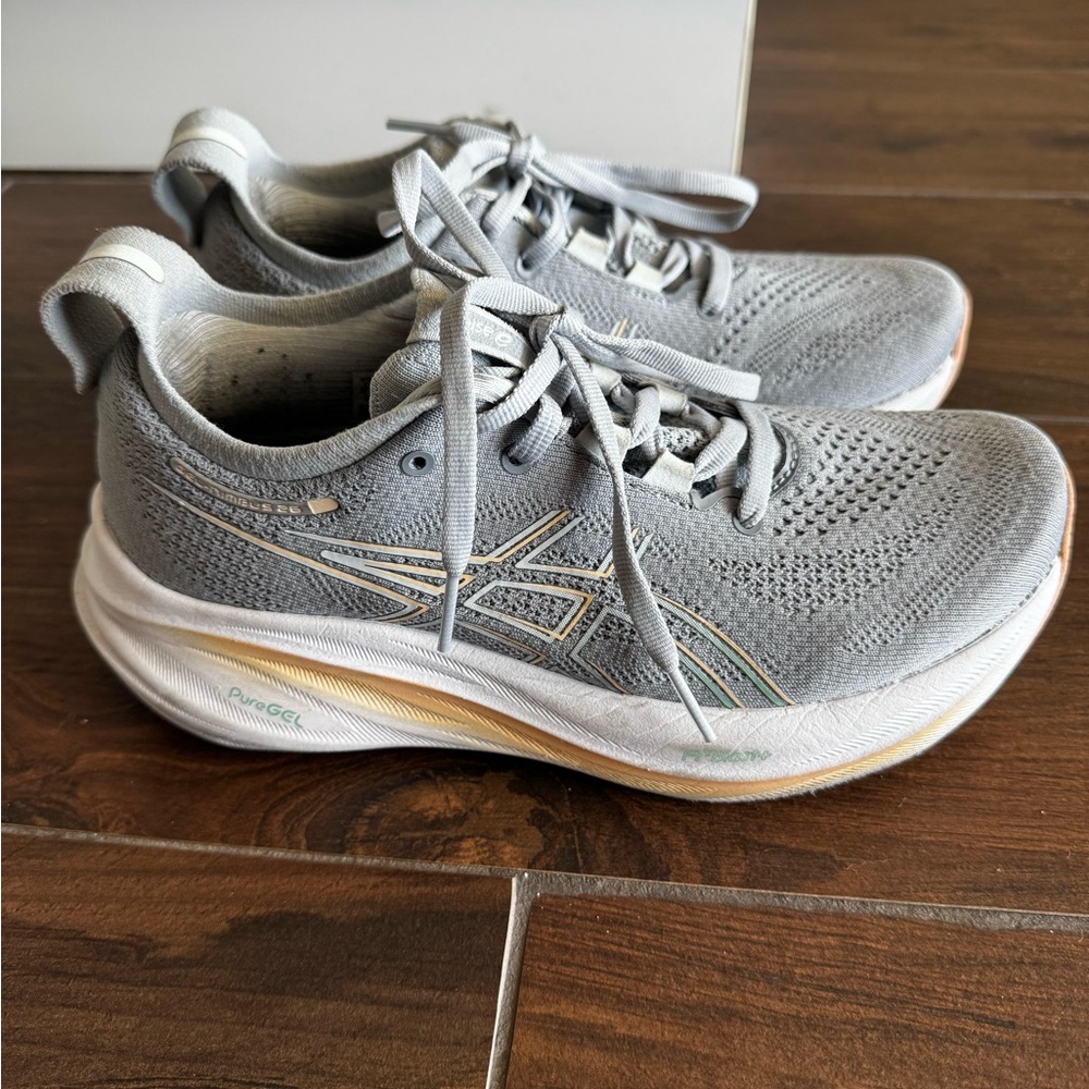 Asics Women's Light Gray Knit Sneakers with White Sole